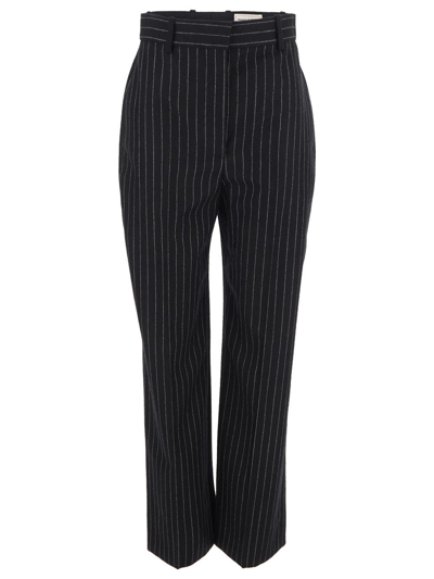 Alexander Mcqueen High-waisted Striped Wool Trousers In Black