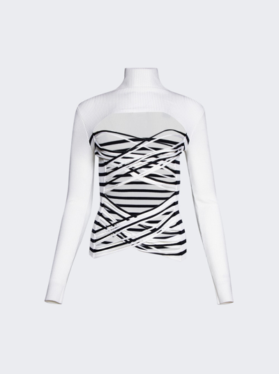 Jean Paul Gaultier Mariniere Laceree Long Sleeve Top In White