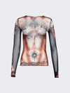 Jean Paul Gaultier Long-sleeves Tattoo-print Top In Nude And Brown