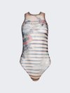 Jean Paul Gaultier Beige Mariniere Bodysuit In Nude And Blue
