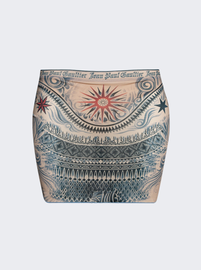 Jean Paul Gaultier Printed Stretch-jersey Mini Skirt In Nude And  Blue