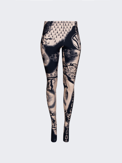 Jean Paul Gaultier Beige Graphic Leggings In Nude And Navy | ModeSens