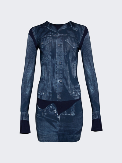 Jean Paul Gaultier Trompe L'oeil Flag Label Dress In 5950 Navy/blue