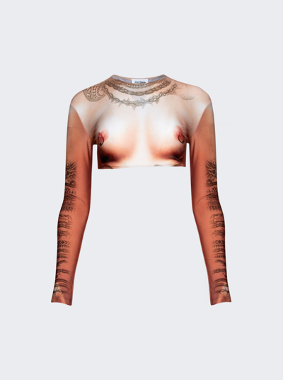 Jean Paul Gaultier Orange Graphic Long Sleeve T-shirt In Light Nude