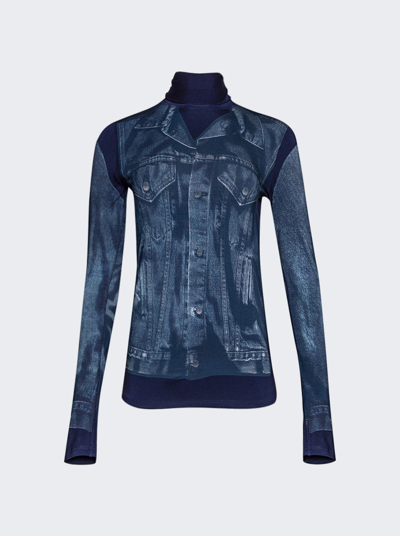 Jean Paul Gaultier L'oeil Long Sleeve Top In Navy Blue