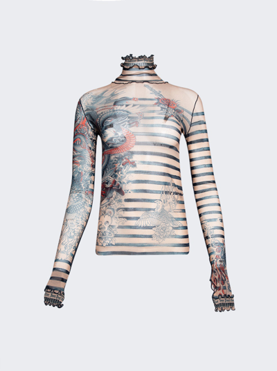 Jean Paul Gaultier Mariniere Long Sleeve Top In Nude And Blue