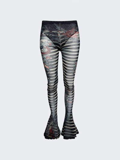Jean Paul Gaultier Printed Mariniere Tattoo Flare Trouser In Navy Blue