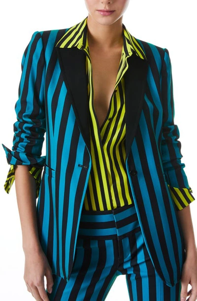 Alice And Olivia Breann Stripe Fitted Blazer In Positano Stripe Lg Turksh Blue