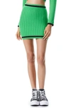 Alice And Olivia Ingrid Cable Mini Skirt In Garden Green/ Black