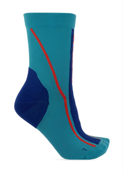 Adidas By Stella Mccartney Asmc Crew Socks Woman Socks & Hosiery Turquoise Size 7-8 Recycled Polyest In Blue