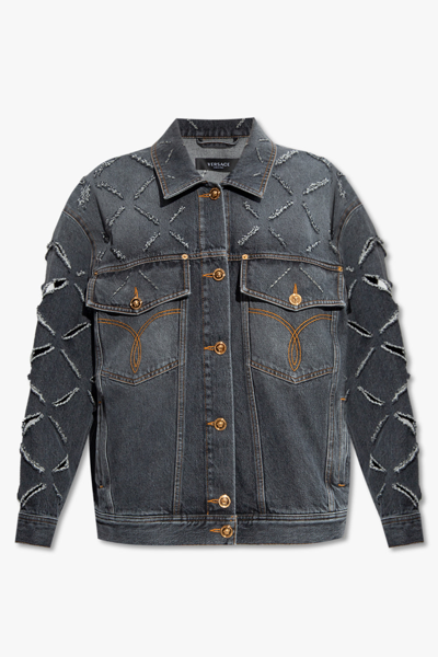 Versace Distressed Denim Jacket In New