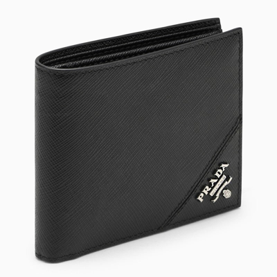 Prada Black Horizontal Wallet With Logo Men In Brown