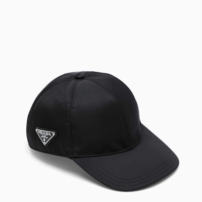 Prada Black Nylon Baseball Cap Men In Brown