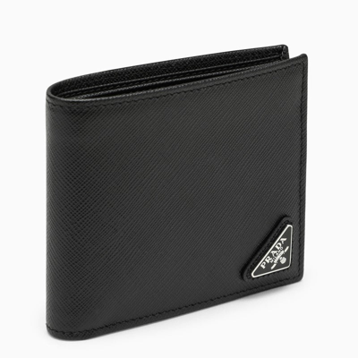 Prada Black Saffiano Horizontal Wallet Men In Brown