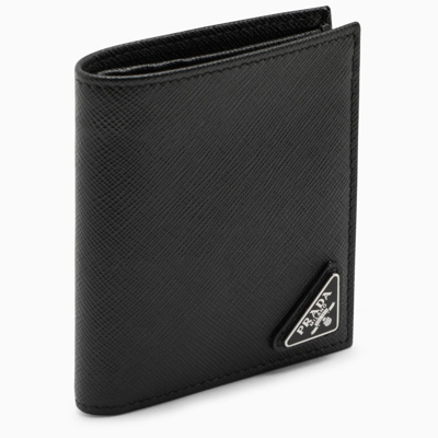Prada Black Saffiano Wallet With Plaque Men In Brown