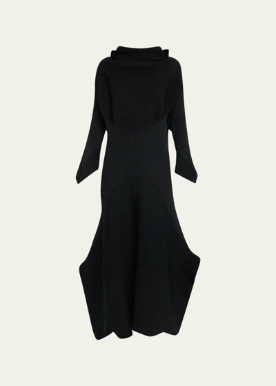 Issey Miyake Exuberance Ribbed Asymmetric Dress In 15 Black