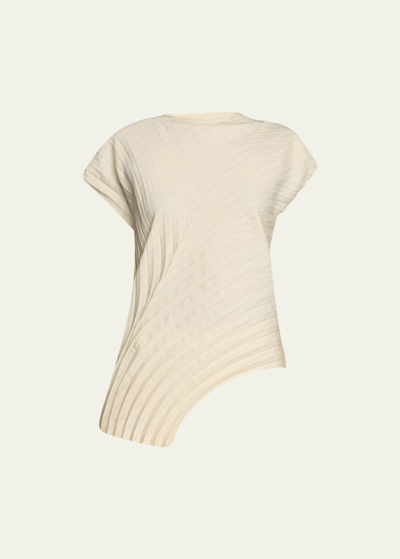 Issey Miyake Curved Pleats Stripe Blouse In White-hued