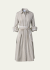 Akris Punto Kodak Stripe Belted Cotton Popeline Shirtdress In Sage-cream