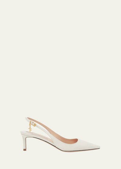 Tom Ford Angelina Charm Croco Slingback Pumps In Cream 1w018