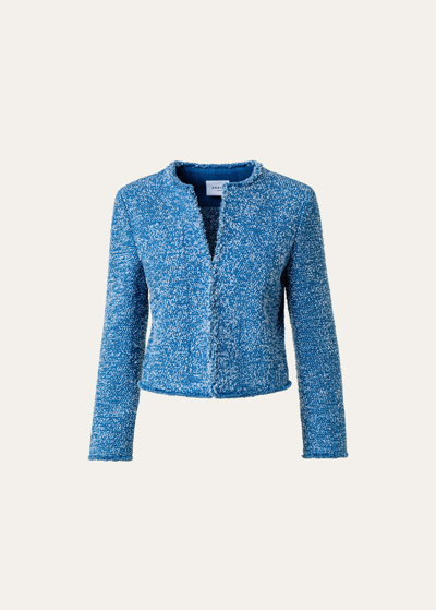 Akris Punto Fringe Denim Tweed Boxy Cropped Jacket In Medium Blue Denim