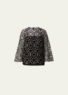 AKRIS PUNTO FRINGE-EMBROIDERED TULLE BLOUSE