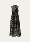 AKRIS PUNTO GOLD FRINGE EMBROIDERED TULLE MIDI DRESS