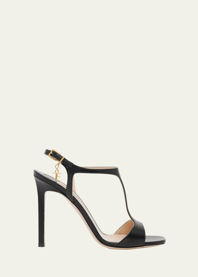 TOM FORD ANGELINA CHARM T-STRAP LEATHER SANDALS