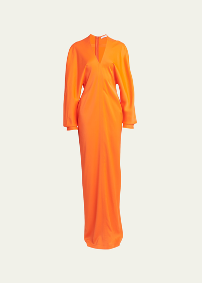 Ferragamo V-neck Long-sleeve Maxi Dress In Mandarin