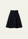 AKRIS PUNTO PLEATED TAFFETA FRONT-ZIP SKIRT WITH BELT