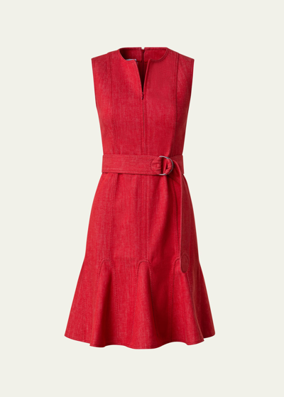 Akris Punto Cotton Denim Belted Short Dress In Red