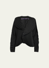 Issey Miyake Curved Pleats Stripe Shawl Cardigan In Black-hued