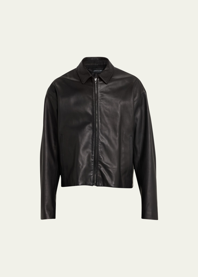 John Elliott Men's Cropped Leather Blouson Jacket In Black