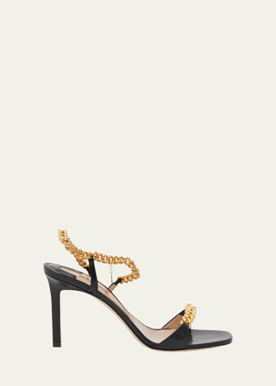 TOM FORD ZENITH ANKLE-CHAIN CHARM LEATHER SANDALS