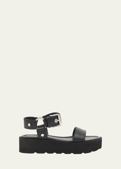 Gianvito Rossi Leather Grommet Ankle-strap Flatform Sandals In Black
