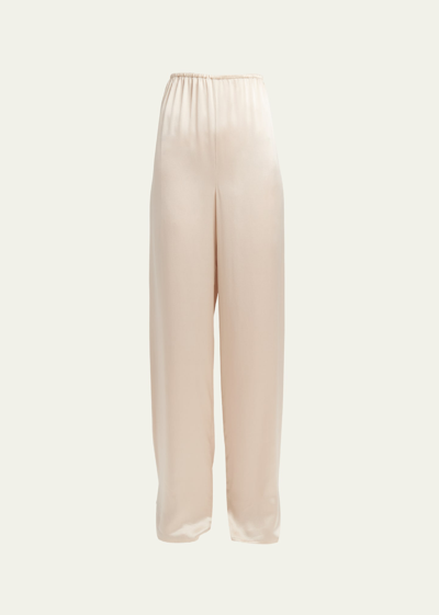 Ferragamo Fluid Wide-leg Viscose-satin Pants In Beige