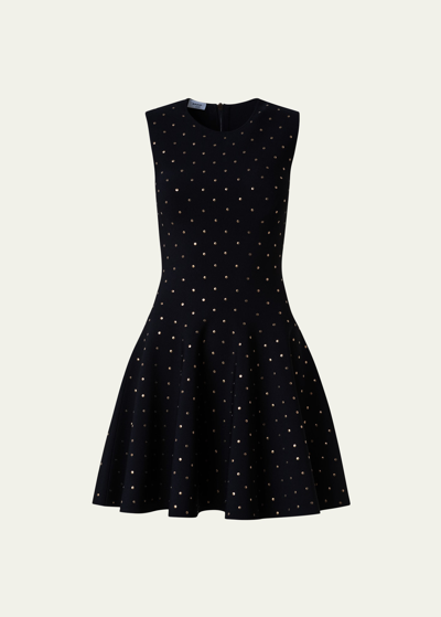 Akris Punto Polka Dot Stud-embellished Flared Mini Dress In Black
