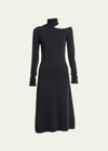 Ferragamo Midi Black Dress With Cut-out And Long Sleeve In Viscose Blend Woman In Nero