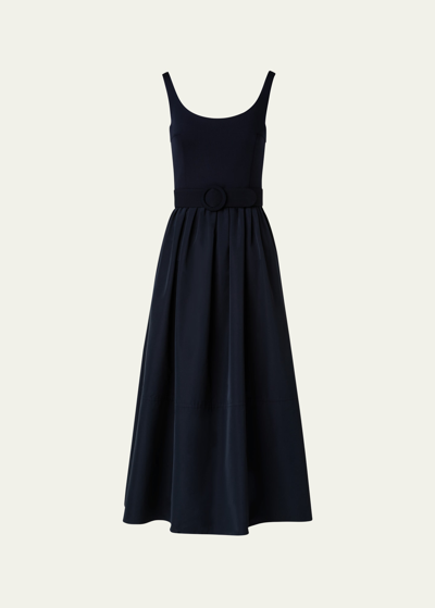 Akris Punto Mix-media Midi Dress With D-ring Fabric Belt In Black