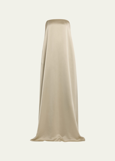 Anna Quan Delfina Satin Strapless Maxi Dress In Taupe