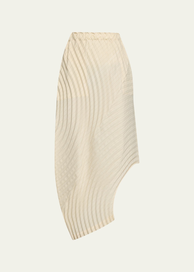 Issey Miyake Curved Pleats Stripe Maxi Skirt In White-hued