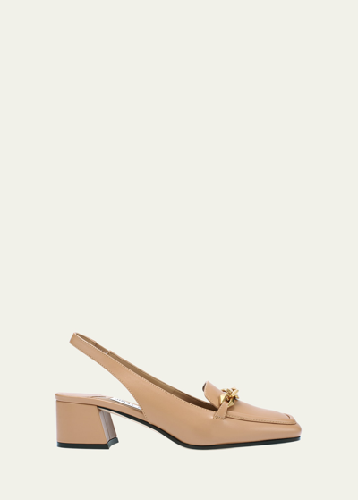 Jimmy Choo Diamond Leather Chain Loafer Pumps In Beige