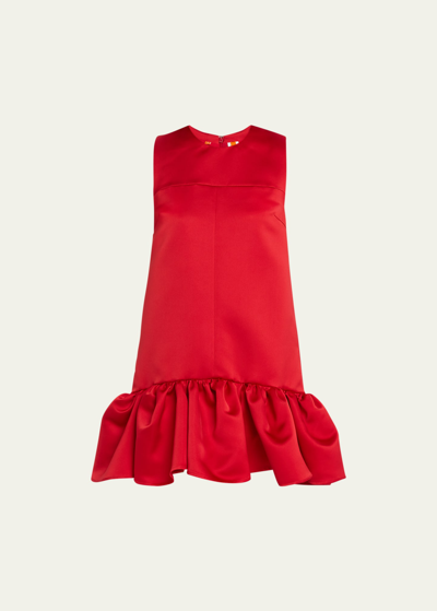 Bach Mai Mini Flounce Babydoll Dress In Red Satin