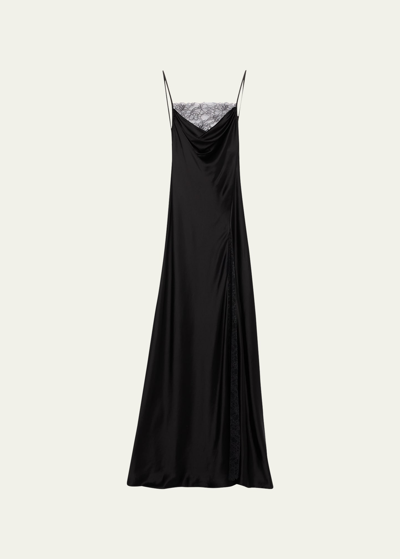 Anna Quan Elena Lace Satin Maxi Slip Dress In Ink Black Lace