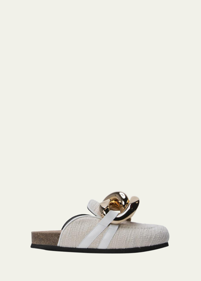 Jw Anderson Chunky Chain Cotton Loafer Mules In White