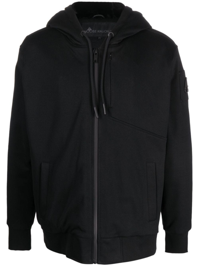 Moose Knuckles Logo-embroidered Zip-up Hoodie In Nero