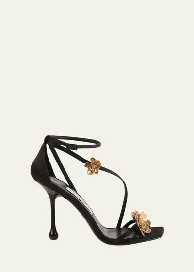 Jimmy Choo Zea Suede Flowers Ankle-strap Sandals In Black Multi