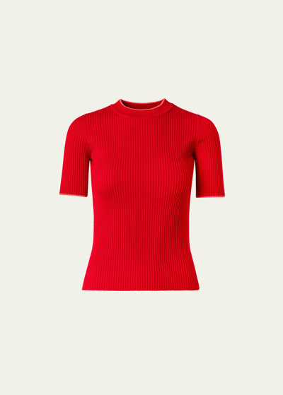 Akris Punto Merino Wool Ribbed Knit Top In Red