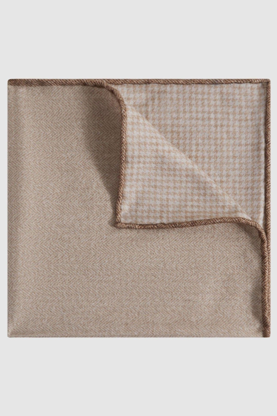 Reiss Oatmeal Melange Pelagie Cotton Reversible Pocket Square