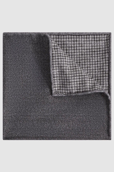 Reiss Grey Melange Pelagie Cotton Reversible Pocket Square, 32x32cm