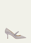 Jimmy Choo 'bing' White Pumps With Crystal Embellishments And High Cone Heel In White